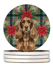 Load image into Gallery viewer, Liver English Cocker Spaniel Christmas PoinsettIas Large Sandstone Coasters Pack of 4