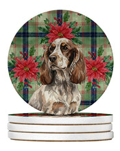 Load image into Gallery viewer, Liver Roan English Cocker Spaniel Christmas PoinsettIas Large Sandstone Coasters Pack of 4