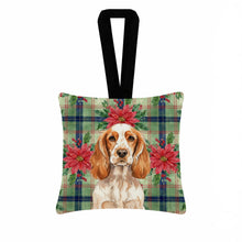 Load image into Gallery viewer, Orange Roan English Cocker Spaniel Christmas PoinsettIas Hanging Square Fabric Ornament 3.5 x 3.5