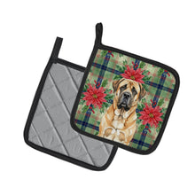 Load image into Gallery viewer, Apricot English Mastiff Christmas PoinsettIas Pair of Pot Holders