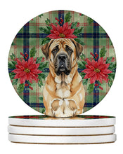 Load image into Gallery viewer, Apricot English Mastiff Christmas PoinsettIas Large Sandstone Coasters Pack of 4