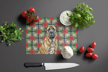 Load image into Gallery viewer, Brindle English Mastiff Christmas PoinsettIas Glass Cutting Board