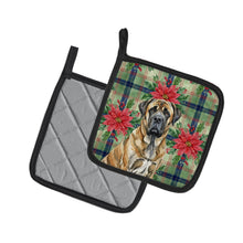 Load image into Gallery viewer, Brindle English Mastiff Christmas PoinsettIas Pair of Pot Holders