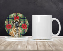 Load image into Gallery viewer, Brindle English Mastiff Christmas PoinsettIas Large Sandstone Coasters Pack of 4
