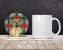 Load image into Gallery viewer, Fawn English Mastiff Christmas PoinsettIas Large Sandstone Coasters Pack of 4