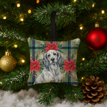 Load image into Gallery viewer, Blue Belton English Setter Christmas PoinsettIas Hanging Square Fabric Ornament 3.5 x 3.5