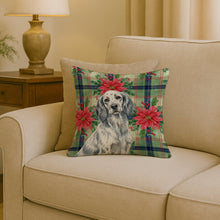 Load image into Gallery viewer, Blue Belton English Setter Christmas PoinsettIas Throw Pillow