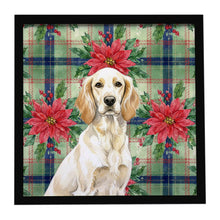 Load image into Gallery viewer, Lemon Belton English Setter Christmas PoinsettIas Framed Metal Print