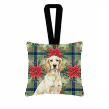 Load image into Gallery viewer, Lemon Belton English Setter Christmas PoinsettIas Hanging Square Fabric Ornament 3.5 x 3.5