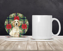 Load image into Gallery viewer, Lemon Belton English Setter Christmas PoinsettIas Large Sandstone Coasters Pack of 4