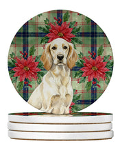 Load image into Gallery viewer, Lemon Belton English Setter Christmas PoinsettIas Large Sandstone Coasters Pack of 4