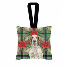 Load image into Gallery viewer, Liver Belton English Setter Christmas PoinsettIas Hanging Square Fabric Ornament 3.5 x 3.5
