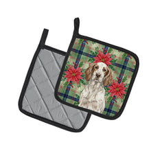 Load image into Gallery viewer, Liver Belton English Setter Christmas PoinsettIas Pair of Pot Holders
