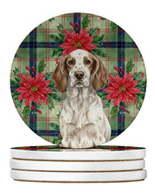 Load image into Gallery viewer, Liver Belton English Setter Christmas PoinsettIas Large Sandstone Coasters Pack of 4