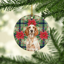 Load image into Gallery viewer, Orange Belton English Setter Christmas PoinsettIas Ceramic Ornament
