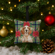 Load image into Gallery viewer, Orange Belton English Setter Christmas PoinsettIas Hanging Square Fabric Ornament 3.5 x 3.5