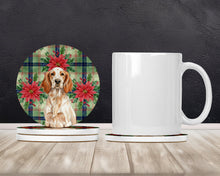 Load image into Gallery viewer, Orange Belton English Setter Christmas PoinsettIas Large Sandstone Coasters Pack of 4