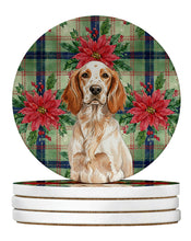 Load image into Gallery viewer, Orange Belton English Setter Christmas PoinsettIas Large Sandstone Coasters Pack of 4