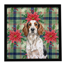 Load image into Gallery viewer, Tricolor English Setter Christmas PoinsettIas Framed Metal Print