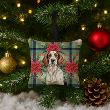 Load image into Gallery viewer, Tricolor English Setter Christmas PoinsettIas Hanging Square Fabric Ornament 3.5 x 3.5