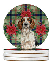 Load image into Gallery viewer, Tricolor English Setter Christmas PoinsettIas Large Sandstone Coasters Pack of 4