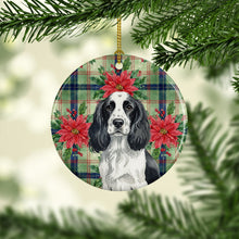 Load image into Gallery viewer, Black and White English Springer Spaniel Christmas PoinsettIas Ceramic Ornament