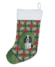 Load image into Gallery viewer, Black and White English Springer Spaniel Christmas PoinsettIas Holiday Stocking