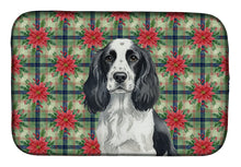 Load image into Gallery viewer, Black and White English Springer Spaniel Christmas PoinsettIas Dish Drying Mat