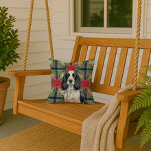 Load image into Gallery viewer, Black and White English Springer Spaniel Christmas PoinsettIas Throw Pillow