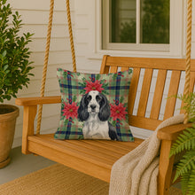 Load image into Gallery viewer, Black and White English Springer Spaniel Christmas PoinsettIas Throw Pillow