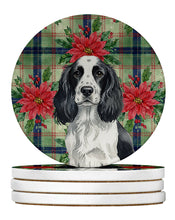 Load image into Gallery viewer, Black and White English Springer Spaniel Christmas PoinsettIas Large Sandstone Coasters Pack of 4