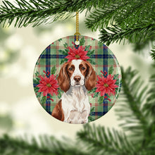 Load image into Gallery viewer, Liver and White English Springer Spaniel Christmas PoinsettIas Ceramic Ornament