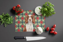 Load image into Gallery viewer, Liver and White English Springer Spaniel Christmas PoinsettIas Glass Cutting Board