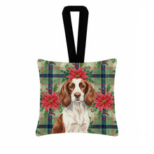 Load image into Gallery viewer, Liver and White English Springer Spaniel Christmas PoinsettIas Hanging Square Fabric Ornament 3.5 x 3.5