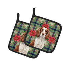 Load image into Gallery viewer, Liver and White English Springer Spaniel Christmas PoinsettIas Pair of Pot Holders