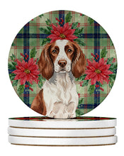 Load image into Gallery viewer, Liver and White English Springer Spaniel Christmas PoinsettIas Large Sandstone Coasters Pack of 4