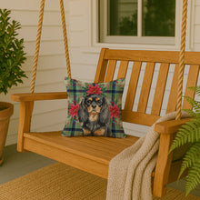 Load image into Gallery viewer, Black and Tan English Toy Spaniel Christmas PoinsettIas Throw Pillow