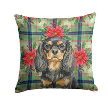 Load image into Gallery viewer, Black and Tan English Toy Spaniel Christmas PoinsettIas Throw Pillow