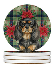 Load image into Gallery viewer, Black and Tan English Toy Spaniel Christmas PoinsettIas Large Sandstone Coasters Pack of 4