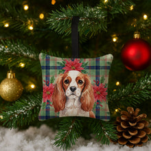 Load image into Gallery viewer, Blenheim English Toy Spaniel Christmas PoinsettIas Hanging Square Fabric Ornament 3.5 x 3.5