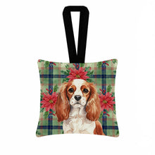 Load image into Gallery viewer, Blenheim English Toy Spaniel Christmas PoinsettIas Hanging Square Fabric Ornament 3.5 x 3.5