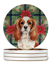 Load image into Gallery viewer, Blenheim English Toy Spaniel Christmas PoinsettIas Large Sandstone Coasters Pack of 4