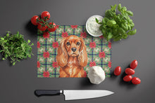 Load image into Gallery viewer, Ruby English Toy Spaniel Christmas PoinsettIas Glass Cutting Board