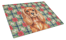 Load image into Gallery viewer, Ruby English Toy Spaniel Christmas PoinsettIas Glass Cutting Board