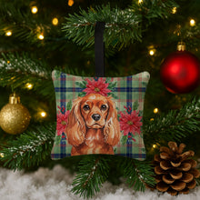 Load image into Gallery viewer, Ruby English Toy Spaniel Christmas PoinsettIas Hanging Square Fabric Ornament 3.5 x 3.5