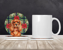 Load image into Gallery viewer, Ruby English Toy Spaniel Christmas PoinsettIas Large Sandstone Coasters Pack of 4