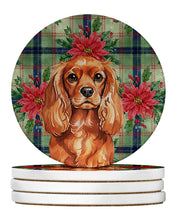 Load image into Gallery viewer, Ruby English Toy Spaniel Christmas PoinsettIas Large Sandstone Coasters Pack of 4