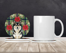 Load image into Gallery viewer, Finnish Lapphund Christmas PoinsettIas Large Sandstone Coasters Pack of 4
