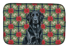Load image into Gallery viewer, Black Flat-Coated Retriever Christmas PoinsettIas Dish Drying Mat