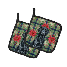 Load image into Gallery viewer, Black Flat-Coated Retriever Christmas PoinsettIas Pair of Pot Holders